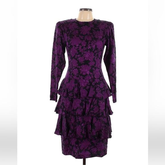 Vintage 80s Maggy London Jeannene Booher Silk ruffled cocktail party dress, 10 - Picture 1 of 11